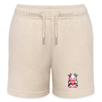 Colorful cow with heart - Kids Organic Sweat Shorts by Stanley/Stella - soft Ecru - Front