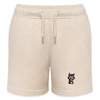 Verrückter Cartoon-Wolf mit breitem Grinsen - Kinder Organic Joggingshorts Mini Bolter von Stanley/Stella - Natur - Vorne