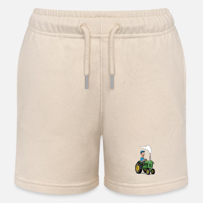 Tracteur cartoon fermier coloré - Short de jogging enfant bio Stanley/Stella - écru doux