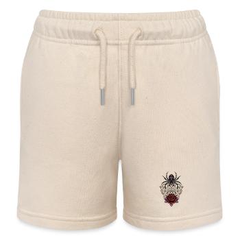 Black Widow Spiderweb Heart Rose - Kids Organic Sweat Shorts by Stanley/Stella - soft Ecru - Front