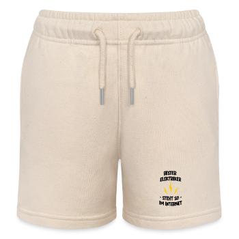 Three Yellow Flashes on Black - with Saying - Kids Organic Sweat Shorts by Stanley/Stella - soft Ecru - Front