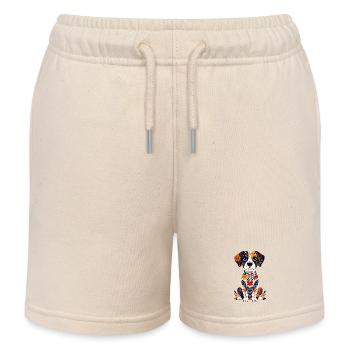 Blumenhund süßer kleiner Hund Hundedesign - Kinder Organic Joggingshorts Mini Bolter von Stanley/Stella - Natur - Vorne