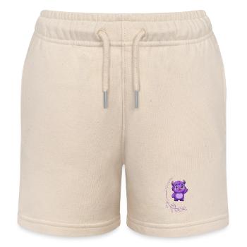 Niedliches, winkendes lila Monsterchen - Kinder Organic Joggingshorts Mini Bolter von Stanley/Stella - Natur - Vorne