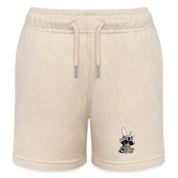 Snuggles the raccoon in a bunny costume with carrot - Kids Organic Sweat Shorts by Stanley/Stella - soft Ecru - Front