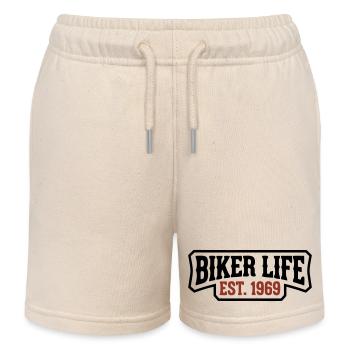 Biker Life lettering logo - Kids Organic Sweat Shorts by Stanley/Stella - soft Ecru - Front