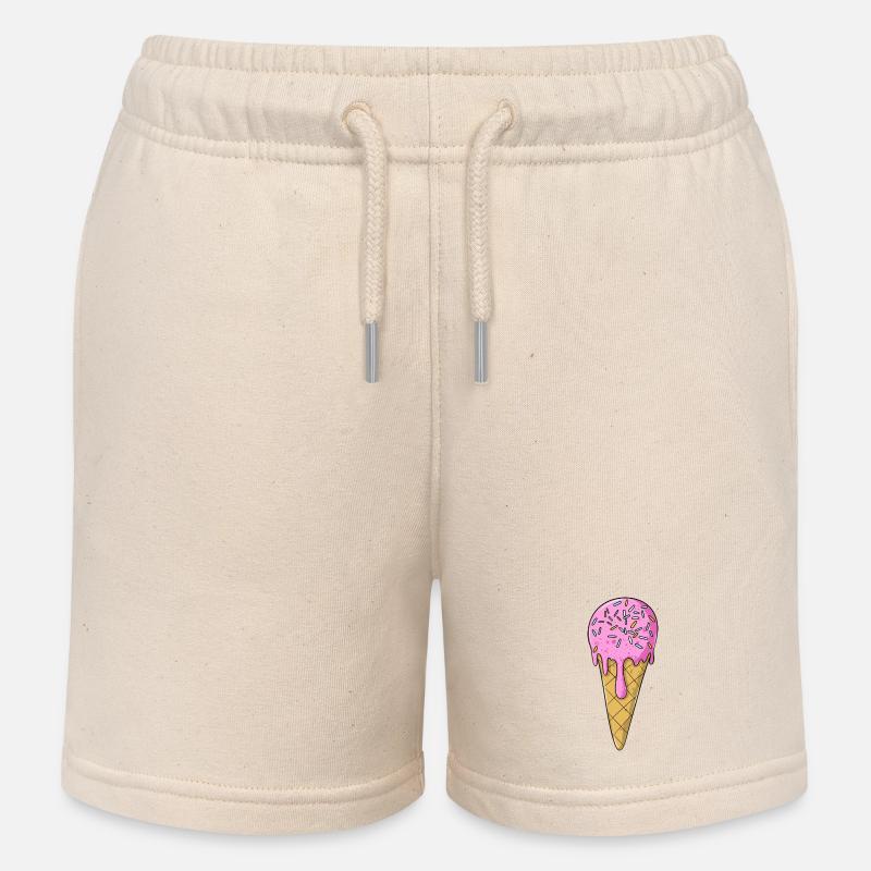 Crème glacée | Glace rose rose avec pépites | Glaces - Short de jogging enfant bio Stanley/Stella - écru doux