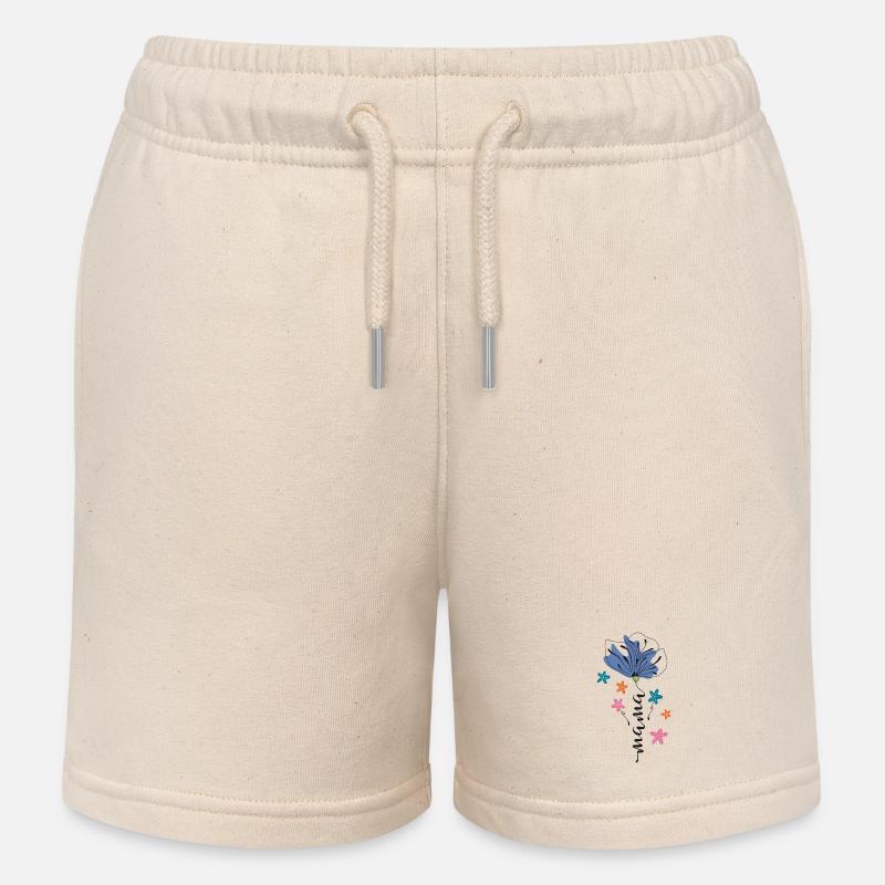 Maman – Conception 🌸💙 de fleurs - Short de jogging enfant bio Stanley/Stella - écru doux