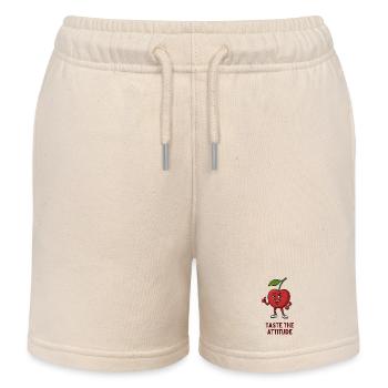 Apple with Attitude Motif - Kids Organic Sweat Shorts by Stanley/Stella - soft Ecru - Front