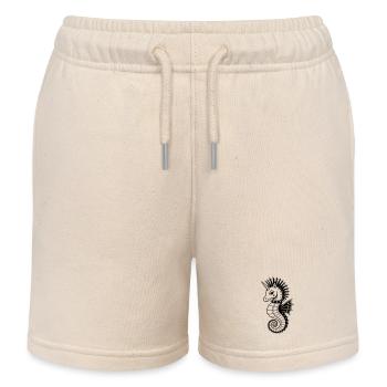 Punk Unicorn Seahorse Motif - Kids Organic Sweat Shorts by Stanley/Stella - soft Ecru - Front