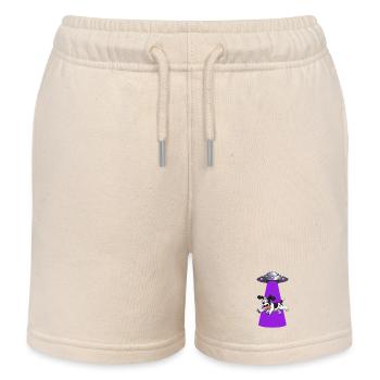 Dog Abducted By Purple UFO Beam - Kids Organic Sweat Shorts by Stanley/Stella - soft Ecru - Front