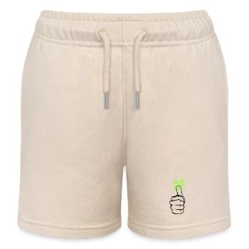 A hand with green leaves on the thumb - Kids Organic Sweat Shorts by Stanley/Stella - soft Ecru - Front