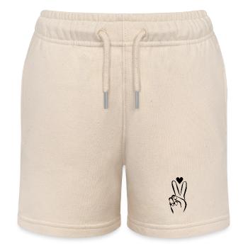 Main avec signe de paix et coeur N/B - Short de jogging enfant bio Stanley/Stella - écru doux - Devant