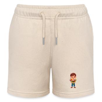 Garçon de dessins animés avec un bouquet coloré de fleurs – Cadeau - Short de jogging enfant bio Stanley/Stella - écru doux - Devant