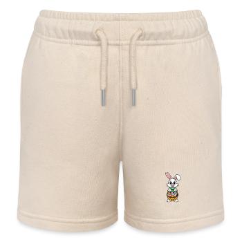 Funny Easter bunny with lots of colorful Easter eggs - Kids Organic Sweat Shorts by Stanley/Stella - soft Ecru - Front