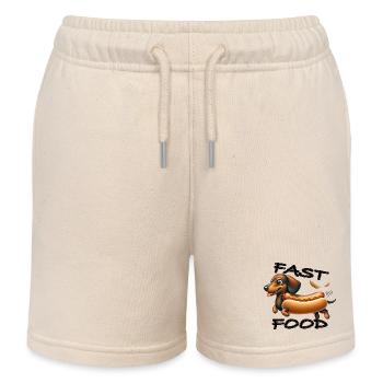 Dackel als Hotdog und Fast Food Hund - Kinder Organic Joggingshorts Mini Bolter von Stanley/Stella - Natur - Vorne