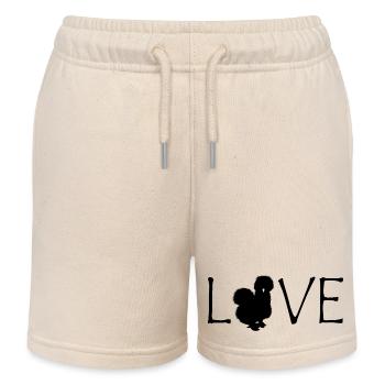 Hühner Fans -  Hahn - Gockel - Seidenhuhn - Bio - Kinder Organic Joggingshorts Mini Bolter von Stanley/Stella - Natur - Vorne