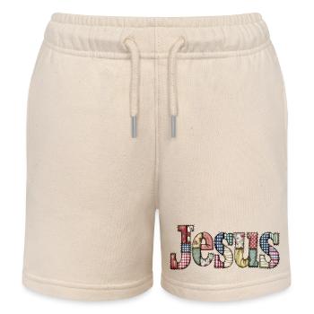 Lettrage Jésus en patchwork - Short de jogging enfant bio Stanley/Stella - écru doux - Devant