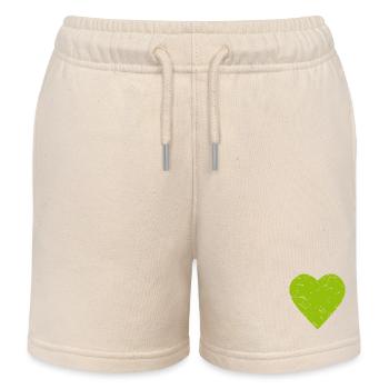 green heart - nature - hiking - used look - Kids Organic Sweat Shorts by Stanley/Stella - soft Ecru - Front