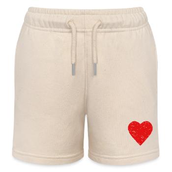 red heart - love - used look - LGBTQ - Kids Organic Sweat Shorts by Stanley/Stella - soft Ecru - Front