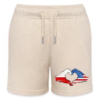 Pologne USA forme de coeur avec des mains utilisées - Short de jogging enfant bio Stanley/Stella - écru doux - Devant
