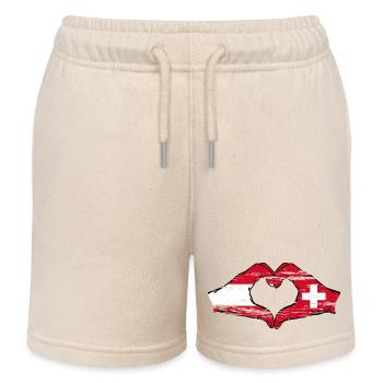 Österreich Schweiz Flagge Hände Herzform used - Kinder Organic Joggingshorts Mini Bolter von Stanley/Stella - Natur - Vorne