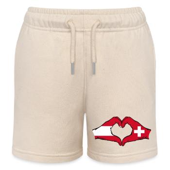 Autriche Suisse Drapeau Mains Coeur Forme - Short de jogging enfant bio Stanley/Stella - écru doux - Devant