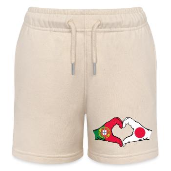 Portugal Japan Flag Heart Shape - Kids Organic Sweat Shorts by Stanley/Stella - soft Ecru - Front