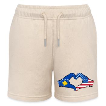 Kosovo USA Drapeau Mains Coeur Forme Utilisé - Short de jogging enfant bio Stanley/Stella - écru doux - Devant