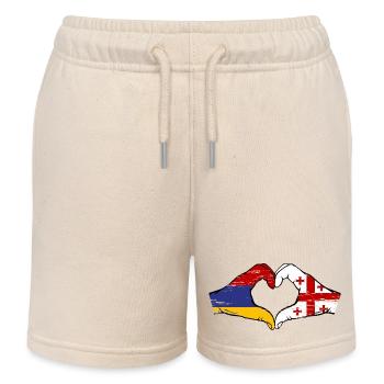 Armenien Georgien Flagge Hände Herzform used - Kinder Organic Joggingshorts Mini Bolter von Stanley/Stella - Natur - Vorne