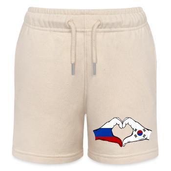 Russie Corée du Sud Drapeau Mains Coeur Forme - Short de jogging enfant bio Stanley/Stella - écru doux - Devant