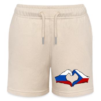 Russland Tschechien Flagge Hände Herzform - Kinder Organic Joggingshorts Mini Bolter von Stanley/Stella - Natur - Vorne