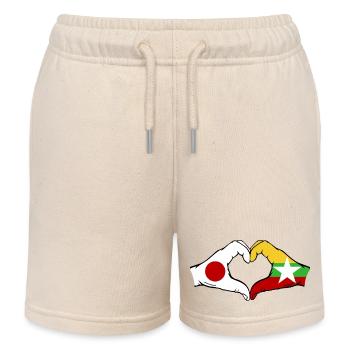 Japon Myanmar Drapeau Mains Coeur Forme - Short de jogging enfant bio Stanley/Stella - écru doux - Devant