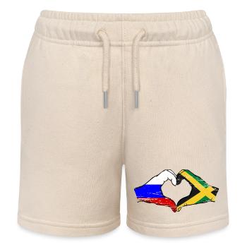 Russland Jamaika Flagge Hände Herzform used - Kinder Organic Joggingshorts Mini Bolter von Stanley/Stella - Natur - Vorne