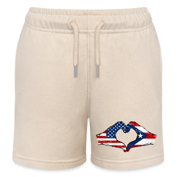 USA Puerto Rico Flagge Hände Herzform used - Kinder Organic Joggingshorts Mini Bolter von Stanley/Stella - Natur - Vorne