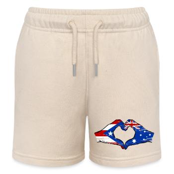 Puerto Rico Australien Flagge Hände Herzform used - Kinder Organic Joggingshorts Mini Bolter von Stanley/Stella - Natur - Vorne