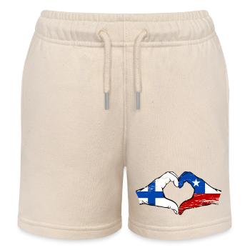 Finnland Chile Flagge Hände Herzform used - Kinder Organic Joggingshorts Mini Bolter von Stanley/Stella - Natur - Vorne