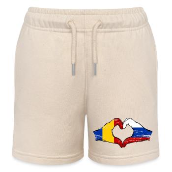 Roumanie Russie Drapeau Mains Coeur Forme Utilisé - Short de jogging enfant bio Stanley/Stella - écru doux - Devant
