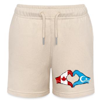Kanada Uiguren Flagge Hände Herzform used - Kinder Organic Joggingshorts Mini Bolter von Stanley/Stella - Natur - Vorne