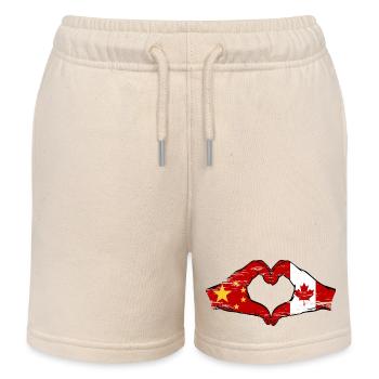 China Canada Flag Hands Heart Shape Used - Kids Organic Sweat Shorts by Stanley/Stella - soft Ecru - Front