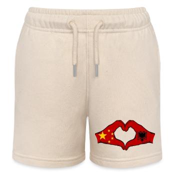 Chine Albanie Drapeau Mains Coeur Forme - Short de jogging enfant bio Stanley/Stella - écru doux - Devant