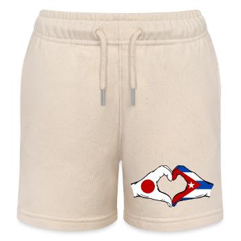 Japan Kuba Flagge Hände Herzform - Kinder Organic Joggingshorts Mini Bolter von Stanley/Stella - Natur - Vorne