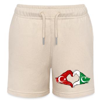 Türkei Pakistan Flagge Hände Herzform used - Kinder Organic Joggingshorts Mini Bolter von Stanley/Stella - Natur - Vorne