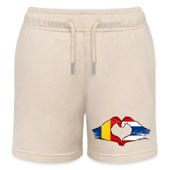 Rumänien Thailand Flagge Hände Herzform used - Kinder Organic Joggingshorts Mini Bolter von Stanley/Stella - Natur - Vorne