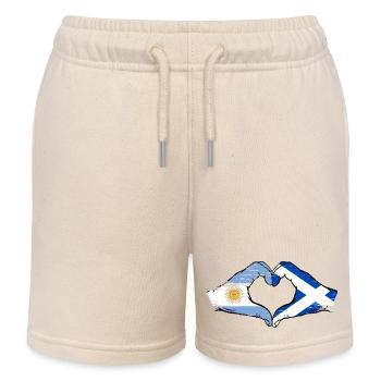Argentinien Schottland Flagge Hände Herzform used - Kinder Organic Joggingshorts Mini Bolter von Stanley/Stella - Natur - Vorne