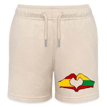 Spain Lithuania Flag Hands Heart Shape - Kids Organic Sweat Shorts by Stanley/Stella - soft Ecru - Front