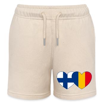 Finland Romania Flag Heart - Kids Organic Sweat Shorts by Stanley/Stella - soft Ecru - Front
