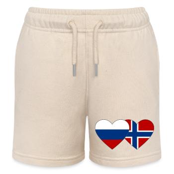 Russland Norwegen Flagge Herz - Kinder Organic Joggingshorts Mini Bolter von Stanley/Stella - Natur - Vorne