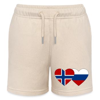 Norway Russia Flag Heart - Kids Organic Sweat Shorts by Stanley/Stella - soft Ecru - Front