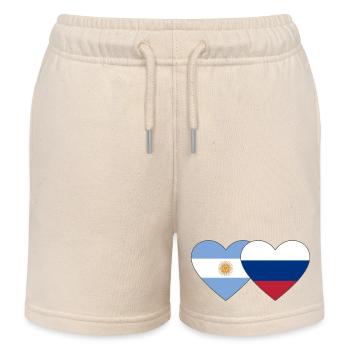 Argentina Russia Flag Heart - Kids Organic Sweat Shorts by Stanley/Stella - soft Ecru - Front