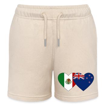 Mexiko Neuseeland Flagge Herz - Kinder Organic Joggingshorts Mini Bolter von Stanley/Stella - Natur - Vorne